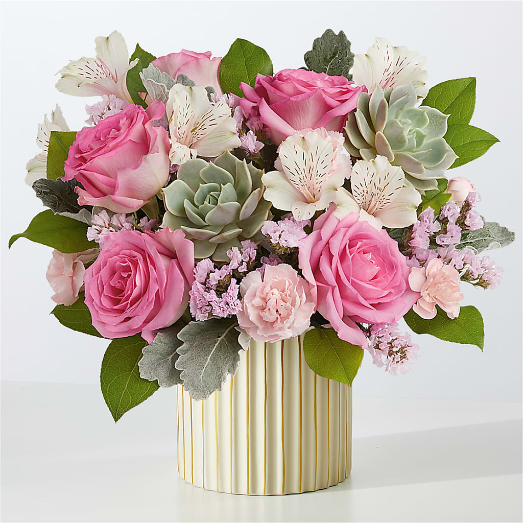 Dusty Rose Bouquet with Ivory Vase – ROY'S FLORIST, Winnipeg MB