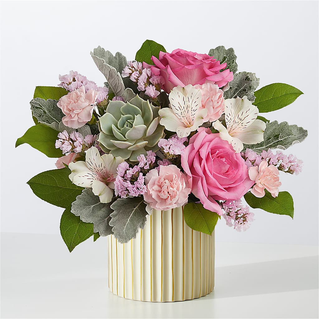 Dusty Rose Bouquet with Ivory Vase – ROY'S FLORIST, Winnipeg MB