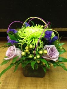 Purple/Lime Glass Cube – ROY'S FLORIST, Winnipeg MB